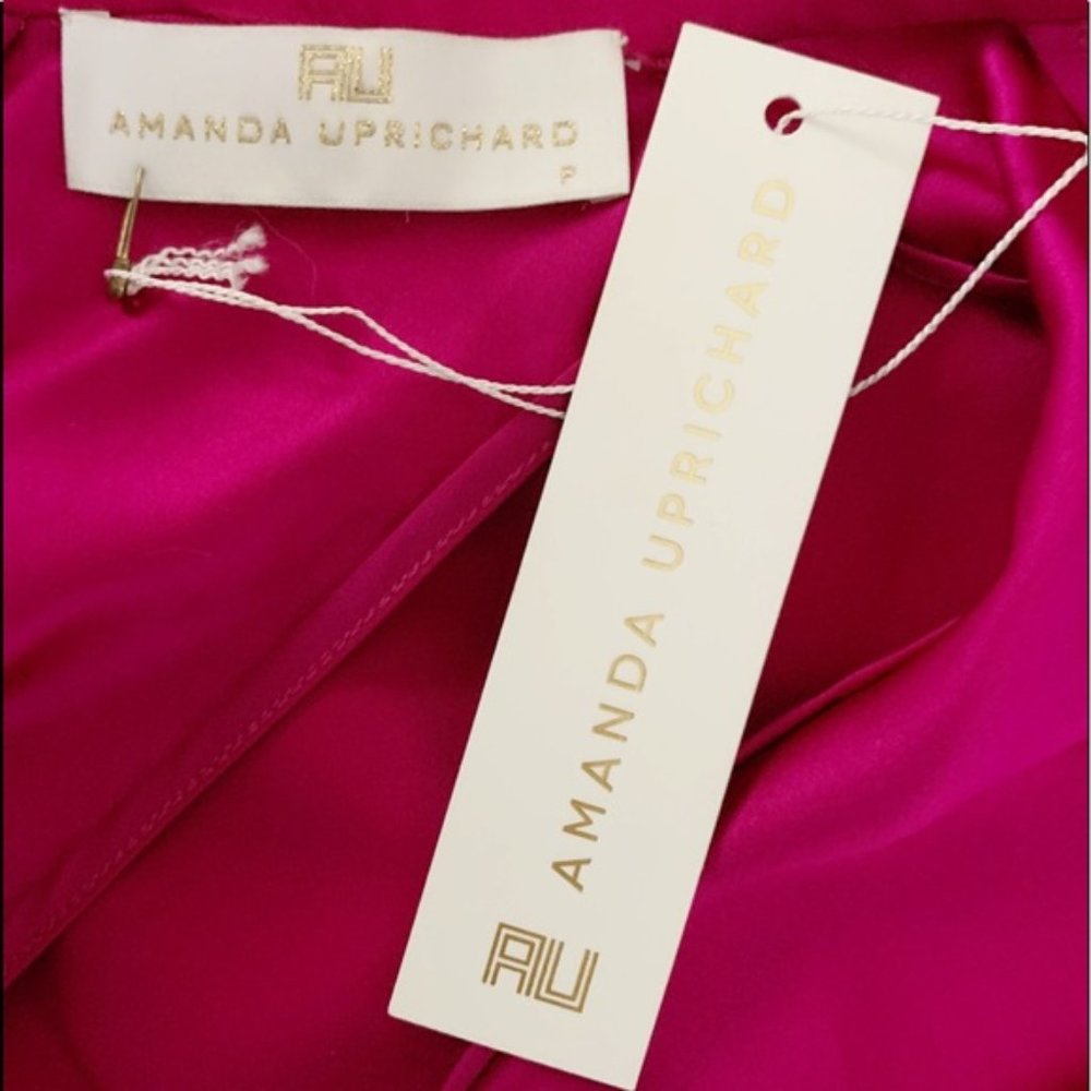 Amanda Uprichard Revolve Silk Keyhole Halter Magenta Pink Mini Dress Small 6 NWT - Picture 2 of 5